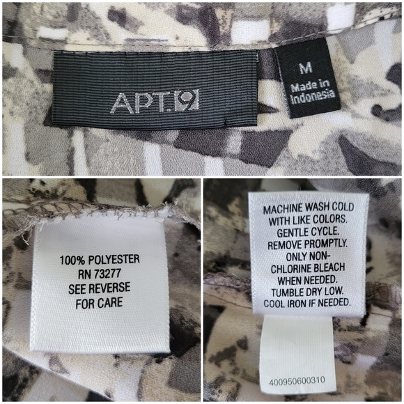 Apt. 9 Sleeveless Button-Up Collared Blouse w/ Back Slit Women's Size M Gray Tan - Picture 5 of 7